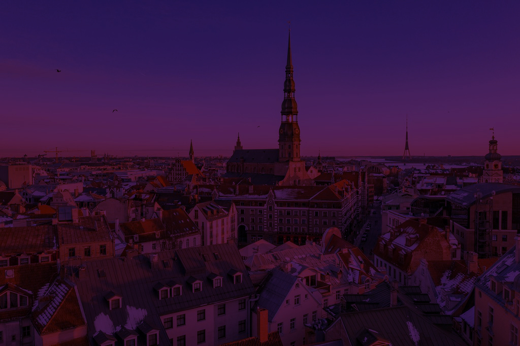 Riga old town skyline at sunset